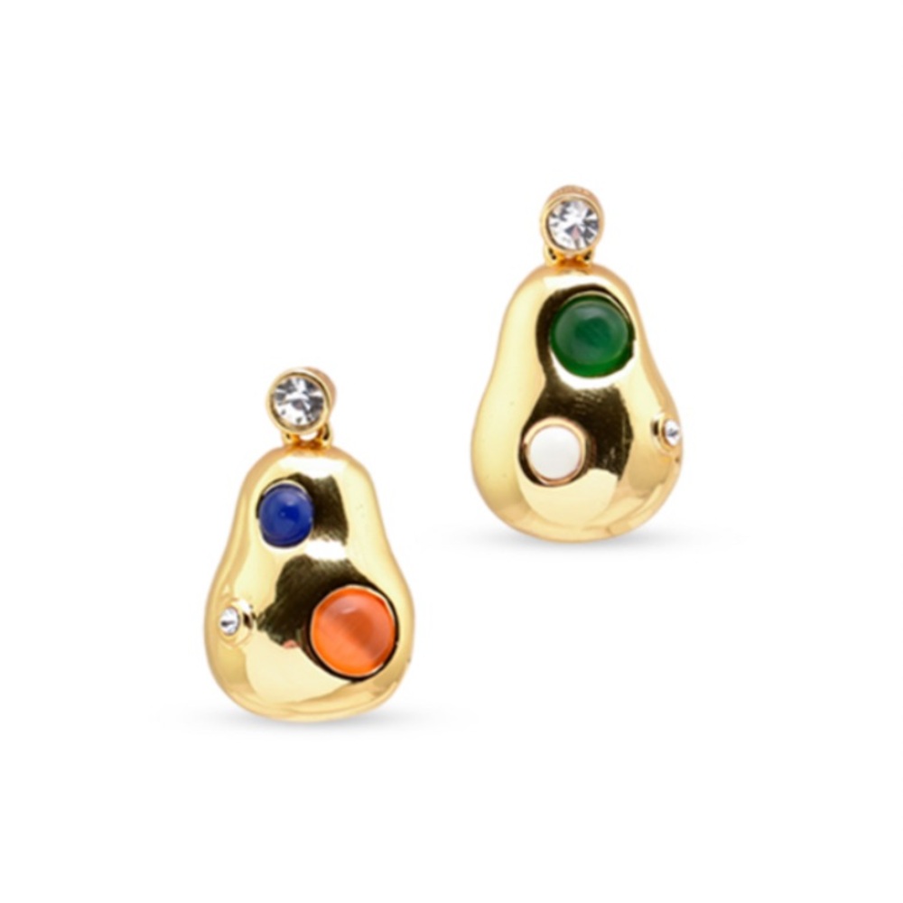 Celine Baroque Earrings with Natural Stones - Gold